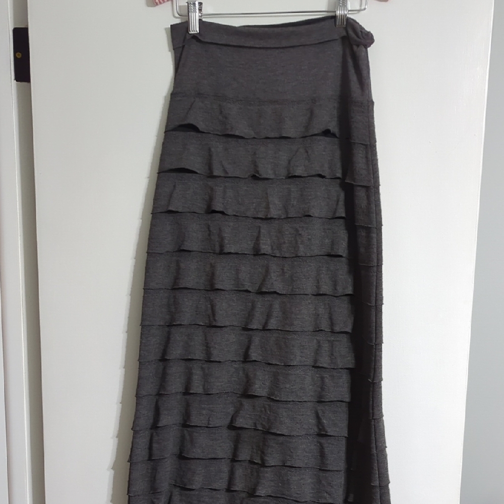Max Studio Gray Ruffled Tiered Maxi Skirt